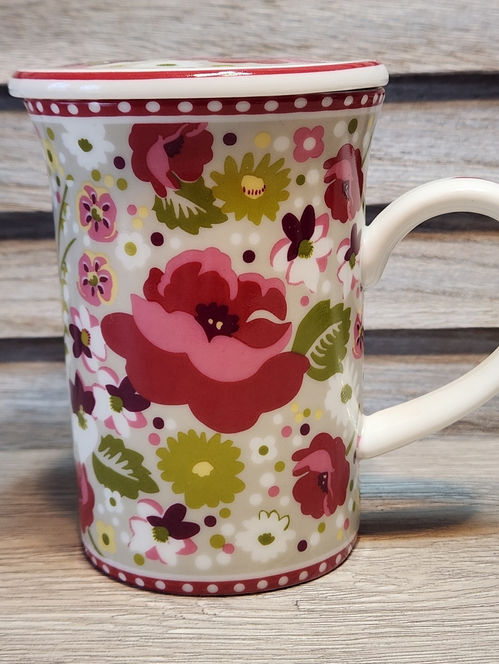 Vera Bradley Ceramic Mug Make Me Blush Floral Pattern With Lid - Picture 2 of 8
